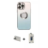 MARSİLYAN™- iPhone 13 Pro Max Kılıf Kutup Yansıma Özel Seri - Siyah Bilvis Hayalet Cam Ekran Koruyucu + Beyaz Rainbow Kamera Lens Koruma Cam