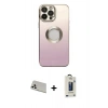 MARSİLYAN™- iPhone 13 Pro Max Kılıf Kutup Yansıma Özel Seri - Siyah Bilvis Hayalet Cam Ekran Koruyucu + Beyaz Rainbow Kamera Lens Koruma Cam