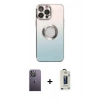 MARSİLYAN™- iPhone 13 Pro Max Kılıf Kutup Yansıma Özel Seri - Siyah Bilvis Hayalet Cam Ekran Koruyucu + Beyaz Neon Fosforlu Kamera Lens