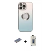 MARSİLYAN™- iPhone 13 Pro Max Kılıf Kutup Yansıma Özel Seri - Siyah Bilvis Hayalet Cam Ekran Koruyucu + Renkli Kamera Lens Koruma Cam - SI