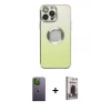 MARSİLYAN™- iPhone 13 Pro Max Kılıf Kutup Yansıma Özel Seri - Siyah Bilvis Hayalet Cam Ekran Koruyucu + Yeşil Neon Fosforlu Kamera Lens