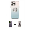 MARSİLYAN™- iPhone 13 Pro Max Kılıf Kutup Yansıma Özel Seri - Siyah Bilvis Hayalet Cam Ekran Koruyucu + Yeşil Neon Fosforlu Kamera Lens