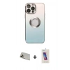 MARSİLYAN™- iPhone 13 Pro Max Kılıf Kutup Yansıma Özel Seri - Siyah Joko 5D Cam + Rose Gold Rainbow Kamera Lens Koruma Cam