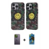 MARSİLYAN™- iPhone 13 Pro Max Kılıf Nova Doku Koleksiyonu - Siyah 18D Cam Ekran Koruyucu + Neon Fosforlu Kamera Lens - YL