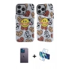 MARSİLYAN™- iPhone 13 Pro Max Kılıf Nova Doku Koleksiyonu - Siyah 3D Antistatik Cam Ekran Koruyucu + Neon Fosforlu Kamera Lens - MI