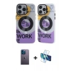 MARSİLYAN™- iPhone 13 Pro Max Kılıf Nova Doku Koleksiyonu - Siyah 3D Antistatik Cam Ekran Koruyucu + Neon Fosforlu Kamera Lens - MI