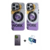 MARSİLYAN™- iPhone 13 Pro Max Kılıf Nova Doku Koleksiyonu - Siyah 3D Antistatik Cam Ekran Koruyucu + Neon Fosforlu Kamera Lens - YL