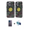 MARSİLYAN™- iPhone 13 Pro Max Kılıf Nova Doku Koleksiyonu - Siyah 3D Antistatik Cam Ekran Koruyucu + Neon Fosforlu Kamera Lens - MI