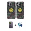 MARSİLYAN™- iPhone 13 Pro Max Kılıf Nova Doku Koleksiyonu - Siyah 3D Antistatik Cam Ekran Koruyucu + Neon Fosforlu Kamera Lens - YL