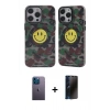 MARSİLYAN™- iPhone 13 Pro Max Kılıf Nova Doku Koleksiyonu - Siyah 3D Antistatik Hayalet Cam Ekran Koruyucu + Neon Fosforlu Kamera Lens - MI