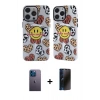 MARSİLYAN™- iPhone 13 Pro Max Kılıf Nova Doku Koleksiyonu - Siyah 3D Antistatik Hayalet Cam Ekran Koruyucu + Neon Fosforlu Kamera Lens - MI