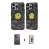 MARSİLYAN™- iPhone 13 Pro Max Kılıf Nova Doku Koleksiyonu - Siyah Bilvis 3D Cam Ekran Koruyucu + Neon Fosforlu Kamera Lens - BZ