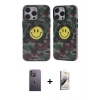 MARSİLYAN™- iPhone 13 Pro Max Kılıf Nova Doku Koleksiyonu - Siyah Bilvis 3D Mat Cam Ekran Koruyucu + Neon Fosforlu Kamera Lens - BZ