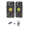 MARSİLYAN™- iPhone 13 Pro Max Kılıf Nova Doku Koleksiyonu - Siyah Bilvis 3D Mat Cam Ekran Koruyucu + Pembe Renkli Kamera Lens Koruma Cam