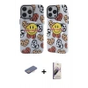 MARSİLYAN™- iPhone 13 Pro Max Kılıf Nova Doku Koleksiyonu - Siyah Bilvis 3D Mat Cam Ekran Koruyucu + Pembe Renkli Kamera Lens Koruma Cam