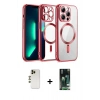 MARSİLYAN™- iPhone 13 Pro Max Kılıf Nova Işık Özel Seri - Şeffaf 360 Full Body Arka Koruyucu + Gold Shine Kamera Lens
