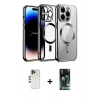 MARSİLYAN™- iPhone 13 Pro Max Kılıf Nova Işık Özel Seri - Şeffaf 360 Full Body Arka Koruyucu + Gold Shine Kamera Lens