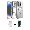 MARSİLYAN™- iPhone 13 Pro Max Kılıf Nova Işık Özel Seri - Şeffaf 360 Full Body Arka Koruyucu + Gold Shine Kamera Lens