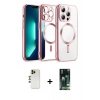 MARSİLYAN™- iPhone 13 Pro Max Kılıf Nova Işık Özel Seri - Şeffaf 360 Full Body Arka Koruyucu + Gold Shine Kamera Lens
