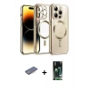 MARSİLYAN™- iPhone 13 Pro Max Kılıf Nova Işık Özel Seri - Şeffaf 360 Full Body Arka Koruyucu + Pembe Renkli Kamera Lens Koruma Cam
