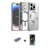 MARSİLYAN™- iPhone 13 Pro Max Kılıf Nova Işık Özel Seri - Şeffaf 360 Full Body Arka Koruyucu + Pembe Renkli Kamera Lens Koruma Cam