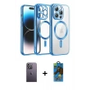 MARSİLYAN™- iPhone 13 Pro Max Kılıf Nova Işık Özel Seri - Siyah 18D Cam Ekran Koruyucu + Neon Fosforlu Kamera Lens - BZ