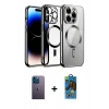 MARSİLYAN™- iPhone 13 Pro Max Kılıf Nova Işık Özel Seri - Siyah 18D Cam Ekran Koruyucu + Neon Fosforlu Kamera Lens - MI