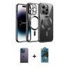 MARSİLYAN™- iPhone 13 Pro Max Kılıf Nova Işık Özel Seri - Siyah 18D Cam Ekran Koruyucu + Neon Fosforlu Kamera Lens - MI