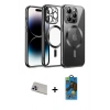 MARSİLYAN™- iPhone 13 Pro Max Kılıf Nova Işık Özel Seri - Siyah 18D Cam Ekran Koruyucu + Rainbow Kamera Lens Koruma Cam - MR