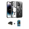 MARSİLYAN™- iPhone 13 Pro Max Kılıf Nova Işık Özel Seri - Siyah 18D Cam Ekran Koruyucu + Raze Metal Kamera Lens - GD