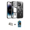 MARSİLYAN™- iPhone 13 Pro Max Kılıf Nova Işık Özel Seri - Siyah 18D Cam Ekran Koruyucu + Rose Gold Rainbow Kamera Lens Koruma Cam