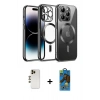 MARSİLYAN™- iPhone 13 Pro Max Kılıf Nova Işık Özel Seri - Siyah 18D Cam Ekran Koruyucu + Shine Kamera Lens - GD