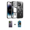 MARSİLYAN™- iPhone 13 Pro Max Kılıf Nova Işık Özel Seri - Siyah 18D Cam Ekran Koruyucu + Neon Fosforlu Kamera Lens - YL