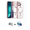 MARSİLYAN™- iPhone 13 Pro Max Kılıf Nova Işık Özel Seri - Siyah 3D Antistatik Cam Ekran Koruyucu + Rainbow Kamera Lens Koruma Cam - MI