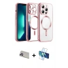 MARSİLYAN™- iPhone 13 Pro Max Kılıf Nova Işık Özel Seri - Siyah 3D Antistatik Cam Ekran Koruyucu + Rainbow Kamera Lens Koruma Cam - MR