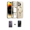 MARSİLYAN™- iPhone 13 Pro Max Kılıf Nova Işık Özel Seri - Siyah 3D Antistatik Hayalet Cam Ekran Koruyucu + Neon Fosforlu Kamera Lens - BZ