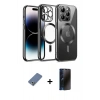 MARSİLYAN™- iPhone 13 Pro Max Kılıf Nova Işık Özel Seri - Siyah 3D Antistatik Hayalet Cam Ekran Koruyucu + Metal Kamera Lens Koruma Cam - AKYL