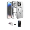 MARSİLYAN™- iPhone 13 Pro Max Kılıf Nova Işık Özel Seri - Siyah 3D Antistatik Hayalet Cam Ekran Koruyucu + Pers Alüminyum Kamera Lens - GI