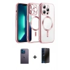 MARSİLYAN™- iPhone 13 Pro Max Kılıf Nova Işık Özel Seri - Siyah 3D Antistatik Hayalet Cam Ekran Koruyucu + Mavi Neon Fosforlu Kamera Lens