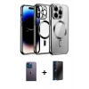 MARSİLYAN™- iPhone 13 Pro Max Kılıf Nova Işık Özel Seri - Siyah 3D Antistatik Hayalet Cam Ekran Koruyucu + Mavi Neon Fosforlu Kamera Lens