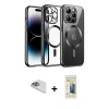MARSİLYAN™- iPhone 13 Pro Max Kılıf Nova Işık Özel Seri - Siyah 6D Mat Seramik Hayalet Nano Ekran Koruyucu + Pers Alüminyum Kamera Lens - SABE