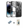 MARSİLYAN™- iPhone 13 Pro Max Kılıf Nova Işık Özel Seri - Siyah 6D Mat Seramik Hayalet Nano Ekran Koruyucu + Shine Kamera Lens Koruma Cam - GI