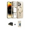 MARSİLYAN™- iPhone 13 Pro Max Kılıf Nova Işık Özel Seri - Siyah 6D Mat Seramik Hayalet Nano Ekran Koruyucu + Gold Raze Metal Kamera Lens