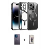 MARSİLYAN™- iPhone 13 Pro Max Kılıf Nova Işık Özel Seri - Siyah Bilvis 3D Cam Ekran Koruyucu + Mavi Neon Fosforlu Kamera Lens