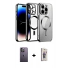 MARSİLYAN™- iPhone 13 Pro Max Kılıf Nova Işık Özel Seri - Siyah Bilvis 3D Cam Ekran Koruyucu + Neon Fosforlu Kamera Lens - BZ