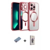 MARSİLYAN™- iPhone 13 Pro Max Kılıf Nova Işık Özel Seri - Siyah Bilvis 3D Cam Ekran Koruyucu + Pembe Shine Kamera Lens Koruma Cam