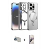 MARSİLYAN™- iPhone 13 Pro Max Kılıf Nova Işık Özel Seri - Siyah Bilvis 3D Mat Cam Ekran Koruyucu + Mavi Rainbow Kamera Lens Koruma Cam