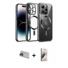 MARSİLYAN™- iPhone 13 Pro Max Kılıf Nova Işık Özel Seri - Siyah Bilvis 3D Mat Cam Ekran Koruyucu + Mavi Rainbow Kamera Lens Koruma Cam