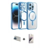 MARSİLYAN™- iPhone 13 Pro Max Kılıf Nova Işık Özel Seri - Siyah Bilvis 3D Mat Cam Ekran Koruyucu + Mavi Rainbow Kamera Lens Koruma Cam