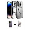 MARSİLYAN™- iPhone 13 Pro Max Kılıf Nova Işık Özel Seri - Siyah Bilvis 3D Mat Cam Ekran Koruyucu + Yeşil Neon Fosforlu Kamera Lens